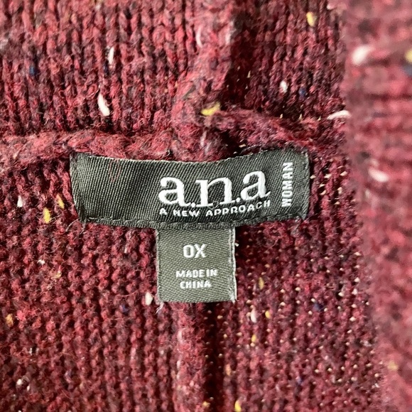 a.n.a plus size cowl neck poncho style speckled knit sweater 0X burgundy - Picture 5 of 10